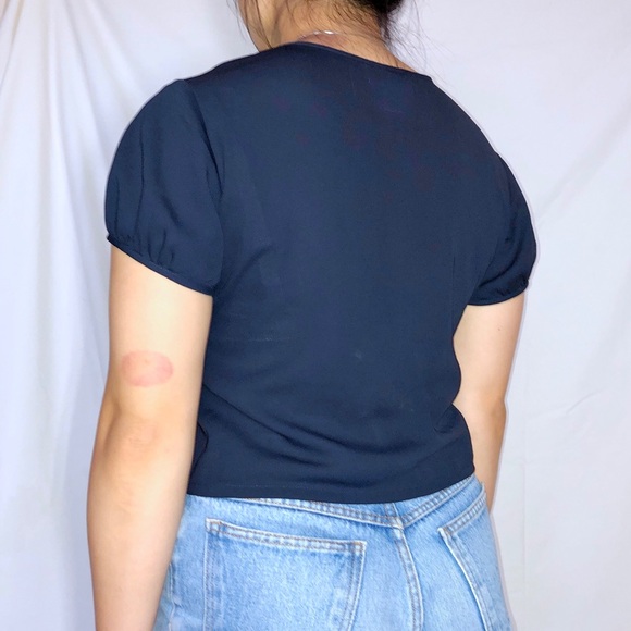 Vintage black puff short sleeve button up blouse S - Picture 3 of 3